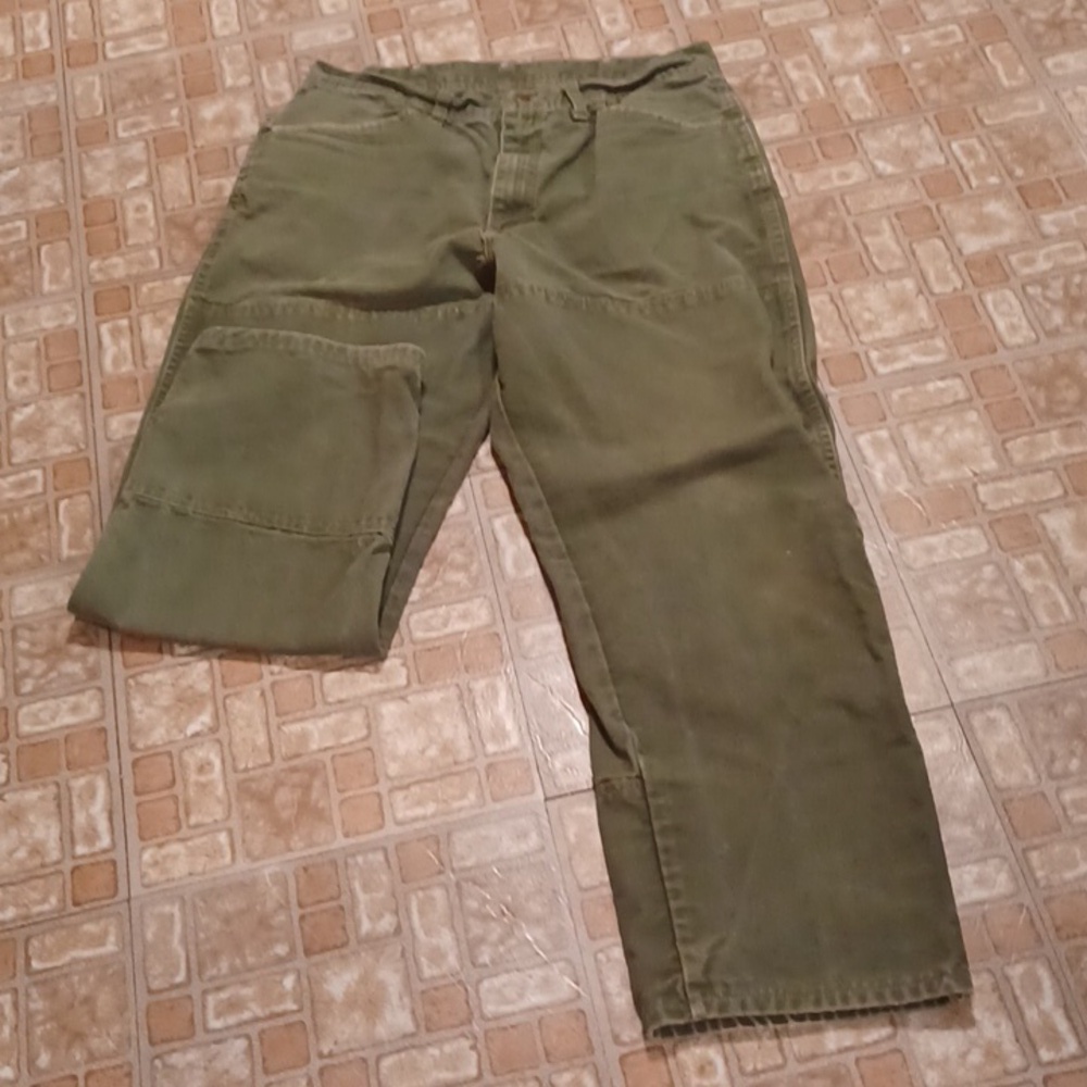 Double Knee Men's Olive Green Pants Y2k Work Pants 34x29